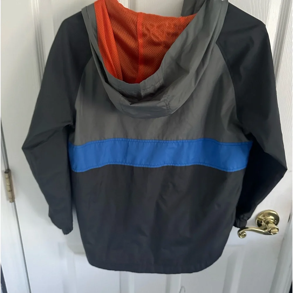 ✨2/$28✨ Old Navy Gray, Orange & Blue Striped Windbreaker Jacket•L